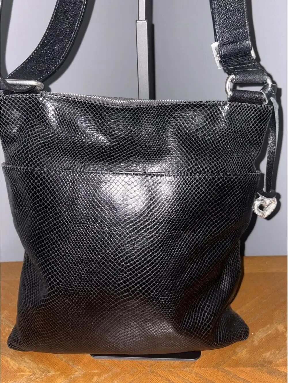 Brighton Black Snake-Embossed Organizer Crossbody Bag